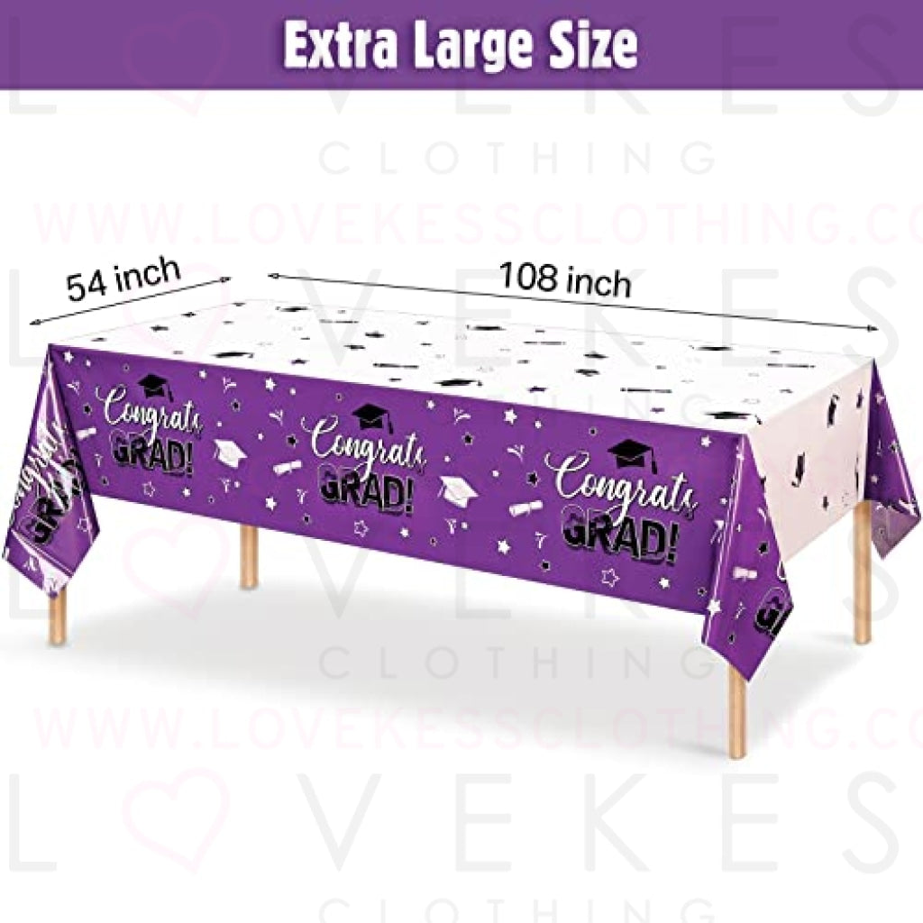 3 Pack Graduation Party Tablecloth Congrats Class of 2022 Graduation Table Covers Grad Cap Table Cloth Rectangle Plastic Tablecloth for Grad Party Decorations and Supplies, 54 x 108 Inch (Purple)