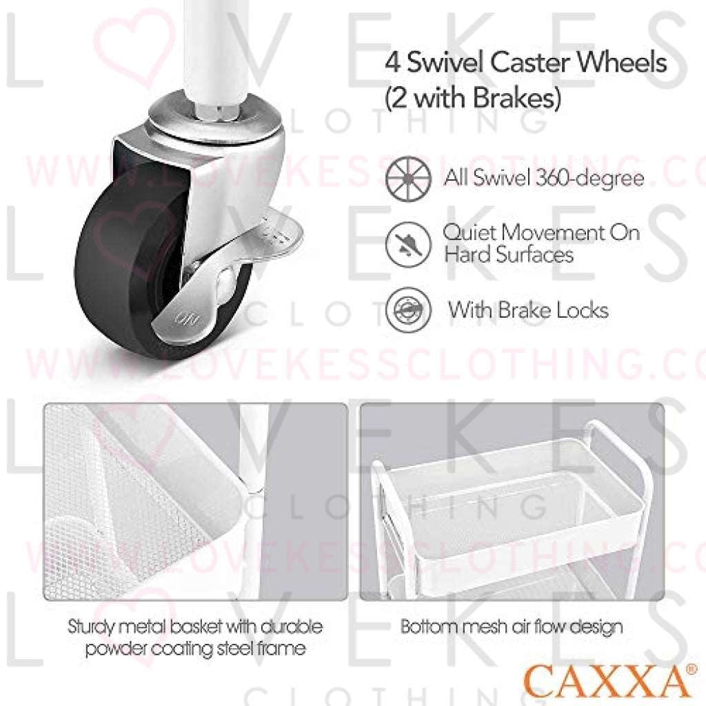 CAXXA 3-Tier Rolling Metal Storage Organizer Mobile Utility Cart Kitchen  Cart with Caster Wheels, White