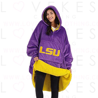 THE COMFY Original Quarter-Zip | Louisiana State University Logo & Insignia | Oversized Microfiber & Sherpa Wearable Blanket with Zipper, Seen On Shark Tank, One Size Fits All
