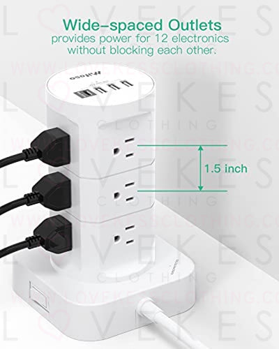 Surge Protector Power Strip Tower - 12 Widely Outlets with 4 USB Ports (1 USB C), 6FT Heavy Duty Extension Cord, Flat Plug, Multi Plug Outlet Extender Overload Protection for Home Office Dorm