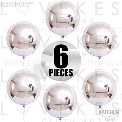 Big, Metallic Silver Foil Balloon - Pack of 6 | Large 22 Inch, 360 Degree Silver Balloons for Birthday, Bachelorette Party | 4D Silver Mylar Balloons, Silver Chrome Balloons for New Year Decorations