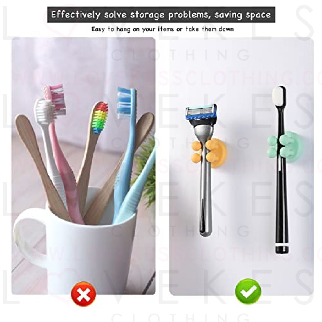 iBetterLife 4Pcs Self-adhesive Hooks Holders - Mounted to Wall Mirror for Clipping & Hanging Toothbrush Razor Towel Key Plug Cable, Utility Holder for Kitchen Bathroom Home Office Dorm Room Essentials