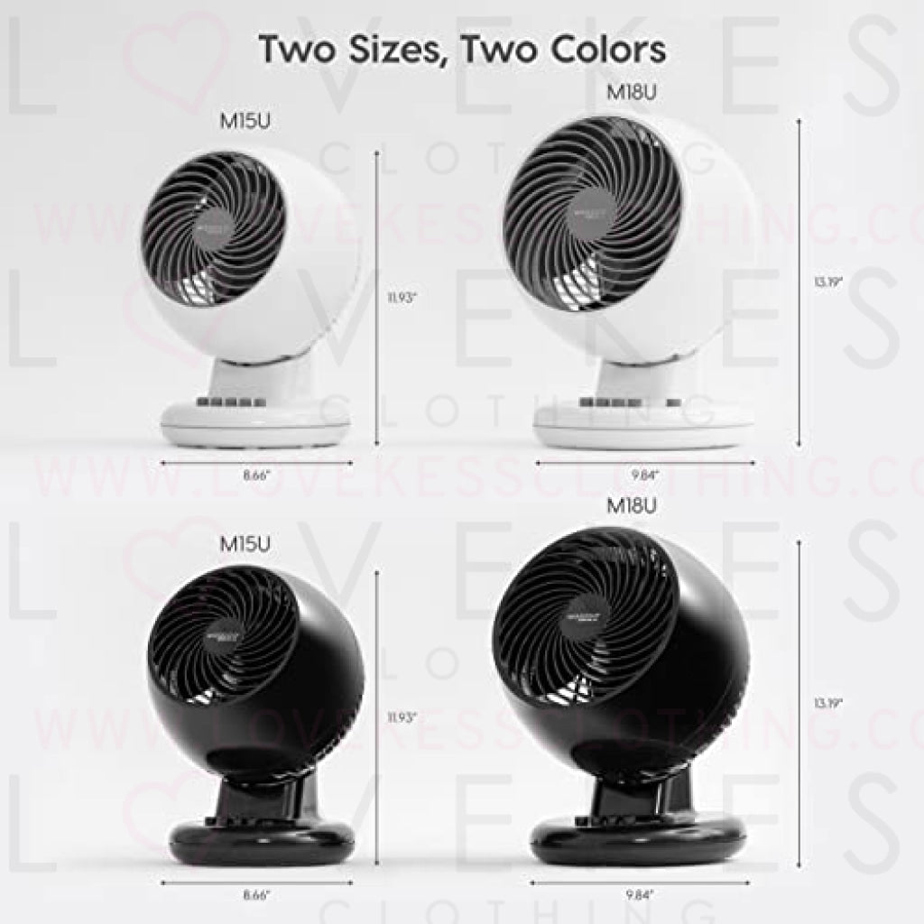 IRIS USA WOOZOO Oscillating Fan, Vortex Fan, Air Circulation, 3 Speed Settings, 6 Tilting Head Settings, 46ft Max Air Distance, Medium, White