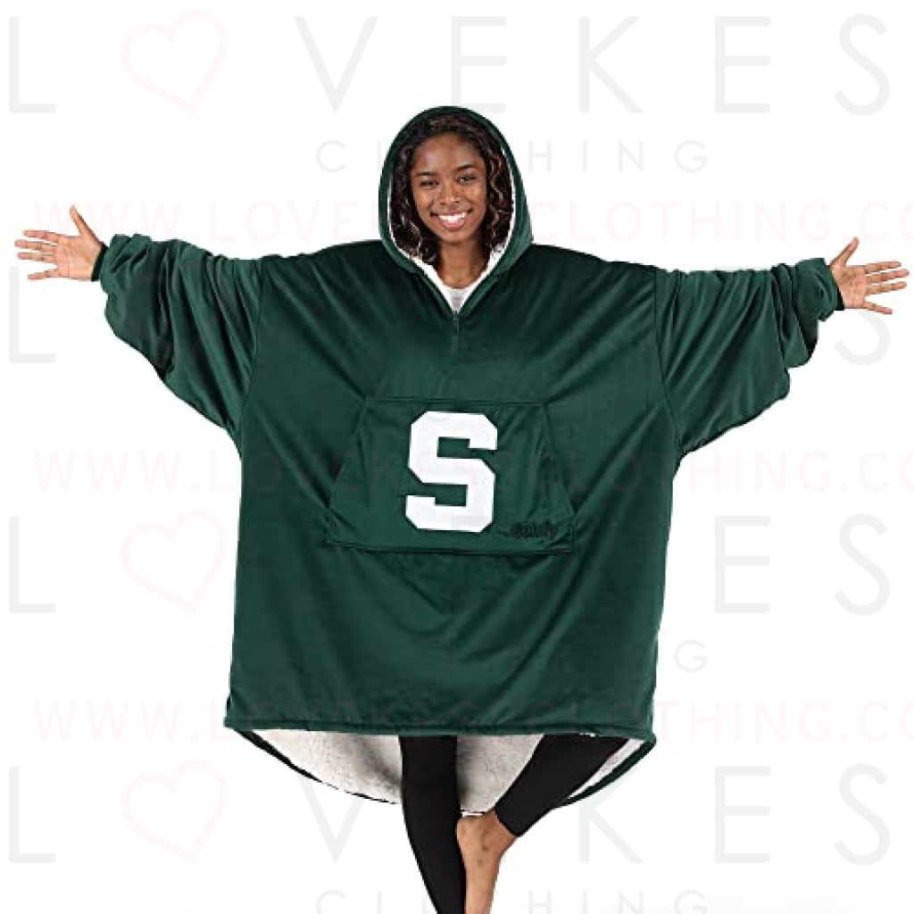 THE COMFY Original Quarter-Zip | Michigan State University Logo & Insignia | Oversized Microfiber & Sherpa Wearable Blanket with Zipper, Seen On Shark Tank, One Size Fits All