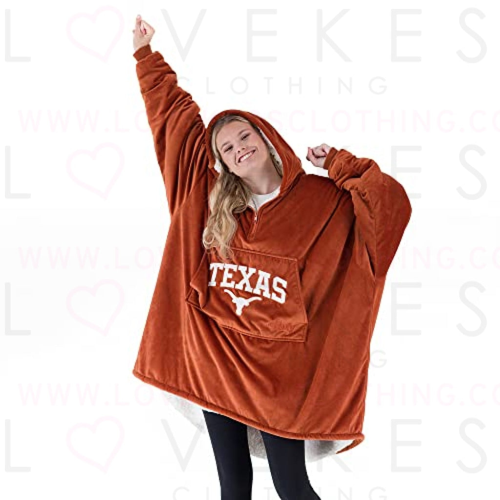 THE COMFY Original Quarter-Zip | University of Texas Logo & Insignia | Oversized Microfiber & Sherpa Wearable Blanket with Zipper, Seen On Shark Tank, One Size Fits All