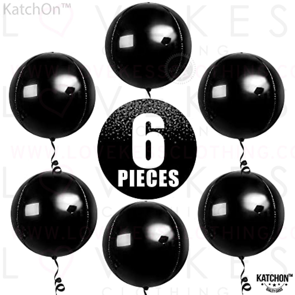 Giant, Metallic Black Balloons Set, 22 Inch - Pack of 6 Black Foil Balloons | 360 Degree 4D Metallic Black Balloons for Black Birthday Decorations | Black Mylar Balloons for New Year Decorations 2023