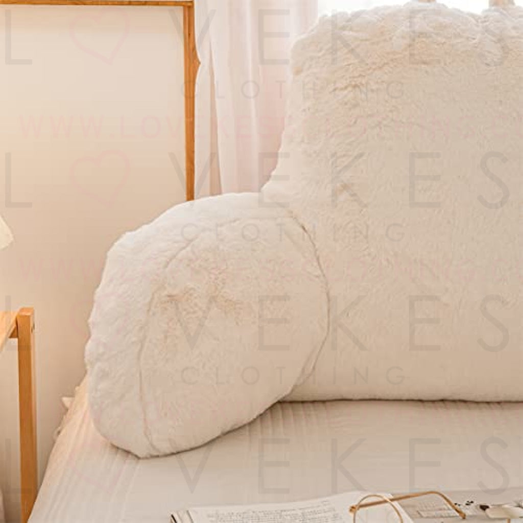 A Nice Night Faux Fur Reading Pillow Bed Wedge Large Adult Children Backrest with Arms Back Support for Sitting Up in Bed / Couch for Bedrest,Ivory