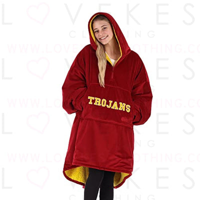 THE COMFY Original Quarter-Zip | University of Southern California Logo & Insignia | Oversized Microfiber & Sherpa Wearable Blanket with Zipper, Seen On Shark Tank, One Size Fits All