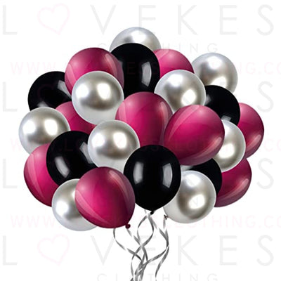 Burgundy Black Silver Balloons, 60pcs 12 Inch Black and Purple Latex Balloon Metallic Silver Balloons for Graduation Decorations Birthday Party Wedding Baby Shower