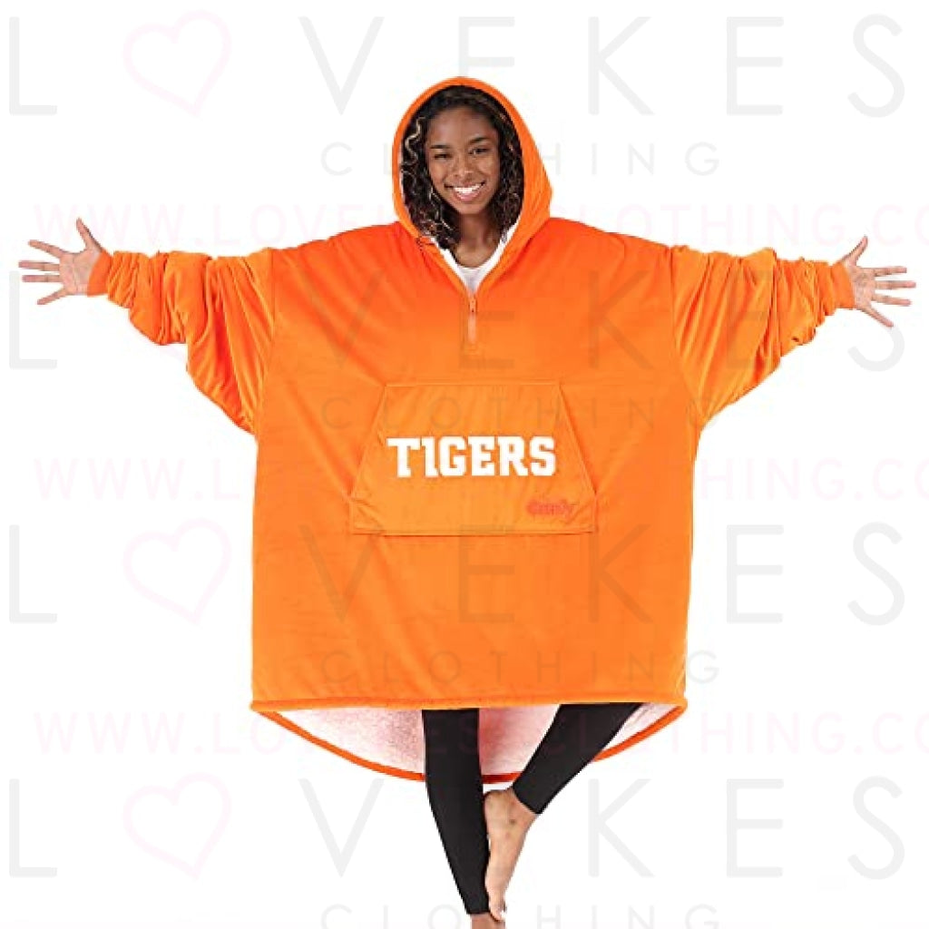 THE COMFY Original Quarter-Zip | Clemson University Logo & Insignia | Oversized Microfiber & Sherpa Wearable Blanket with Zipper, Seen On Shark Tank, One Size Fits All