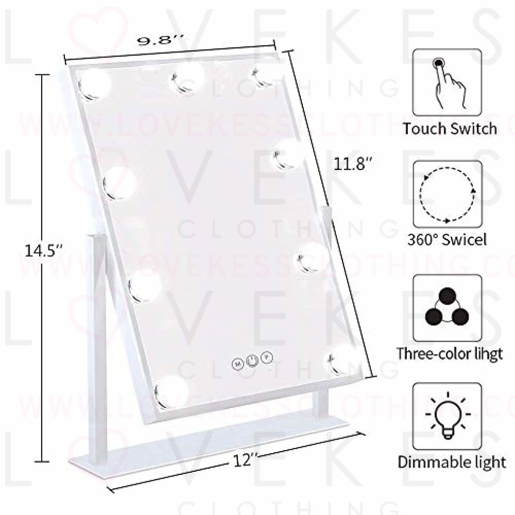Light up Vanity Makeup Mirror with 9 LED Bulbs Tabletop Plug in Makeup Mirror with Lights 360 Rotation with 10x Magnifying Mirror
