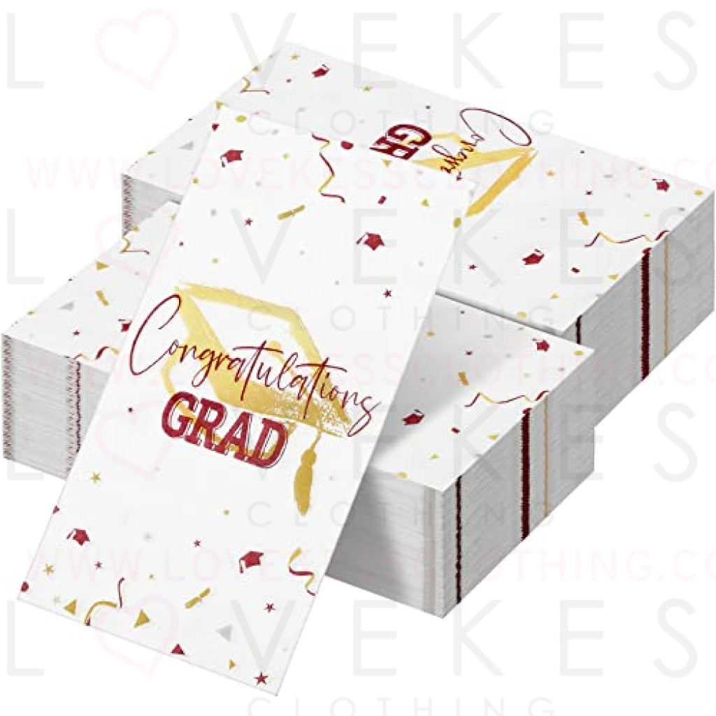 100 Sheets Graduation Party Napkins Disposable Congratulation Grad Beverage Cocktail Napkins Paper Towels for 2023 Graduation Celebration Party Supplies Table Decorations (Red and Gold)