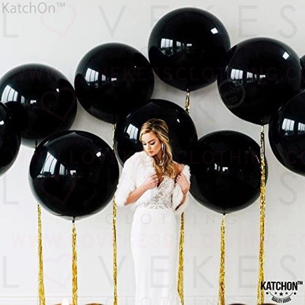 Giant, Metallic Black Balloons Set, 22 Inch - Pack of 6 Black Foil Balloons | 360 Degree 4D Metallic Black Balloons for Black Birthday Decorations | Black Mylar Balloons for New Year Decorations 2023