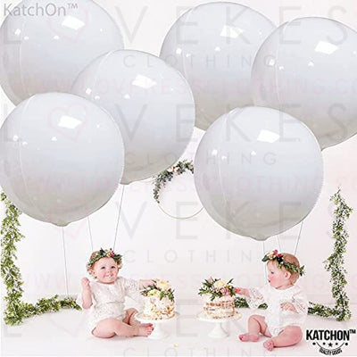 Large, Metallic White Balloons Mylar - 22 Inch, Pack of 6 | White Mylar Balloons for Wedding, Birthday Decorations | 4D Round Sphere White Foil Balloons for Halloween | Memorial Balloons for Releasing