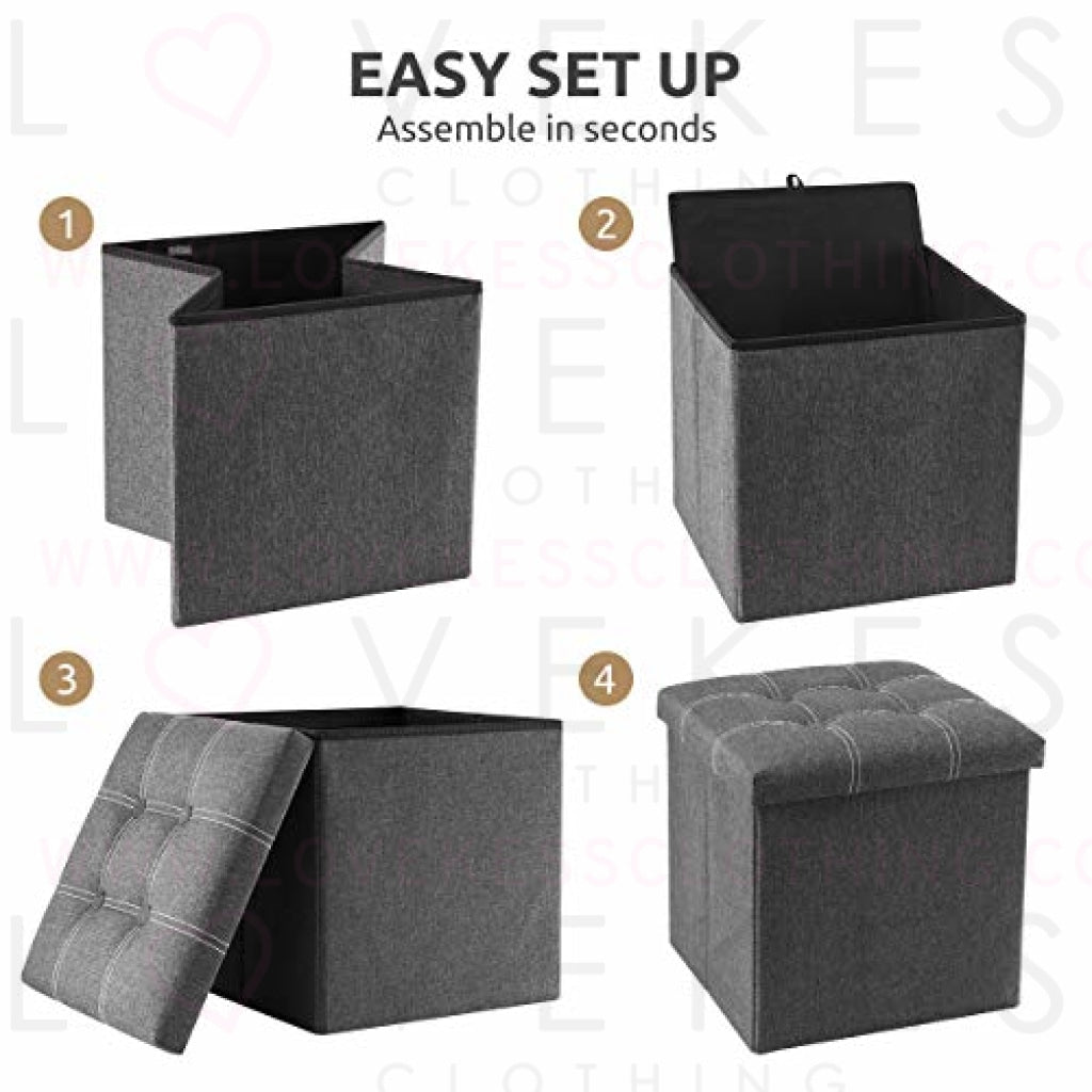 YOUDENOVA 15 inches Storage Ottoman Cube, Foldable Storage Boxes Footrest Step Stool, Padded Seat for Dorm Living Room, Support 300lbs, Line Fabric Grey