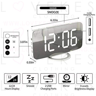 WulaWindy Digital Alarm Clock, Large Mirrored LED Display, with USB Charger, Snooze Function Dim Mode Wall Hanging Beside Desk Clock for Bedroom (White)
