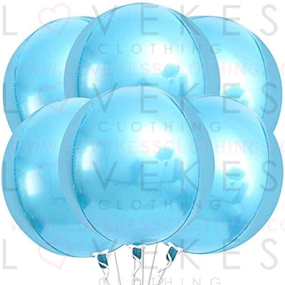 Big, Metallic Blue Balloons Set - 22 Inch, Pack of 6 | 360 Degree 4D Sphere Blue Mylar Balloons for Baby Shower, Gender Reveal | Baby Blue Metallic Balloons | Sky Blue Foil Balloons for Birthday Party