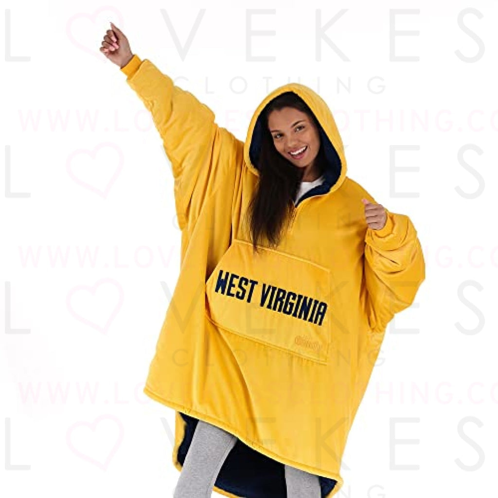 THE COMFY Original Quarter-Zip | West Virginia University Logo & Insignia | Oversized Microfiber & Sherpa Wearable Blanket with Zipper, Seen On Shark Tank, One Size Fits All