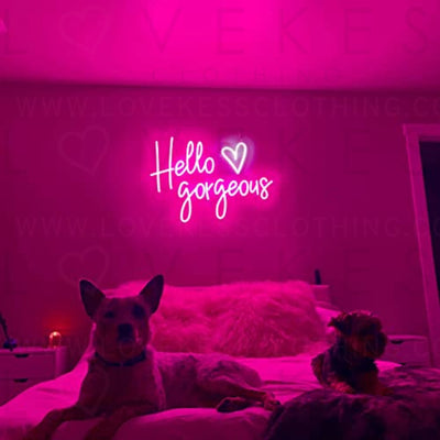 Hello Gorgeous Neon Signs Large LED Neon Light Signs for Bedroom, Neon Sign Wall Art Gifts, Pink Neon Signs for Home Wall (2Pink (20x14in))