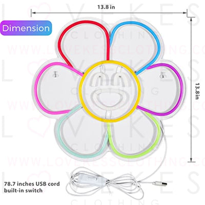 Smiley Face Sunflower Neon Sign Light LED Smiley Face Gifts Light Up Sign for Bedroom Wall Decor Neon Lights Wall Sign Smile Face Rainbow Flower LED Sign Party Décor Sign Lights (A. Rainbow Flower)