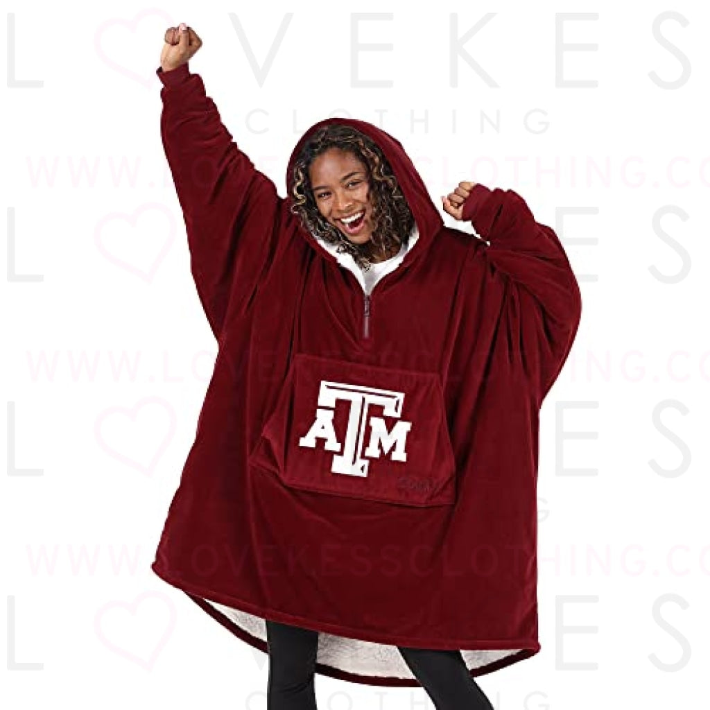 THE COMFY Original Quarter-Zip | Texas A&M University Logo & Insignia | Oversized Microfiber & Sherpa Wearable Blanket with Zipper, Seen On Shark Tank, One Size Fits All