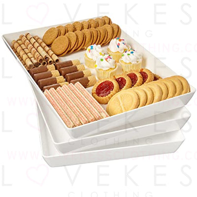 US Acrylic Avant 15’ x 10’ Plastic Stackable Serving Tray in White | Set of 3 Appetizer, Charcuterie, Food, Snack, Dessert Platters | Reusable, BPA-Free, Made in The USA