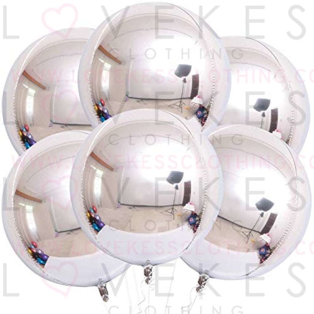 Big, Metallic Silver Foil Balloon - Pack of 6 | Large 22 Inch, 360 Degree Silver Balloons for Birthday, Bachelorette Party | 4D Silver Mylar Balloons, Silver Chrome Balloons for New Year Decorations