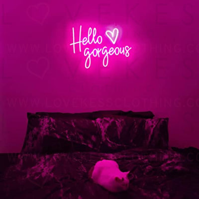 Hello Gorgeous Neon Signs Large LED Neon Light Signs for Bedroom, Neon Sign Wall Art Gifts, Pink Neon Signs for Home Wall (2Pink (20x14in))