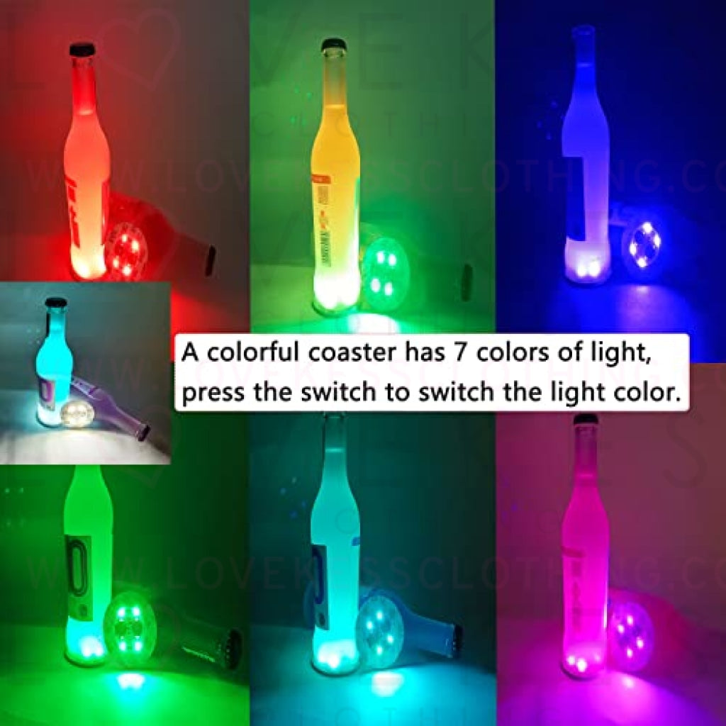 LED Coasters, 12 Pack Glowing Coasters, Glowing Cup Stickers, Glowing Liquor Coasters, Cup Base lamp, Glitter Coasters for Club, Bar, Party, Wedding Decor (Colorful)