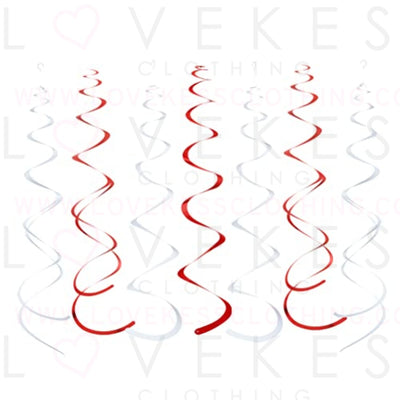 MOWO Red and White Foil Swirl Hanging Decoration for Birthday Graduation Wedding New Year Valentine's Day Party Supplies,Pack of 20