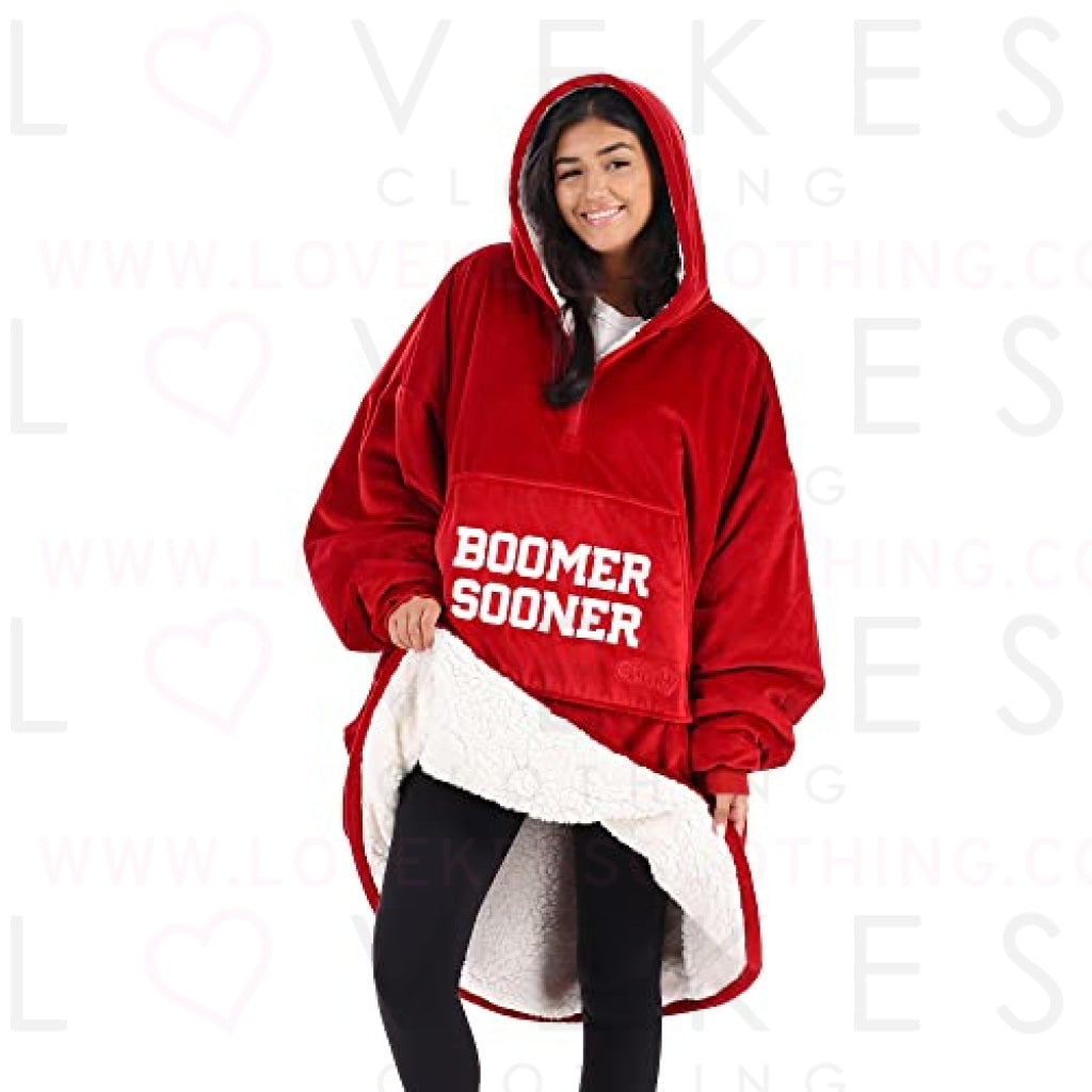 THE COMFY Original Quarter-Zip | University of Oklahoma Logo & Insignia | Oversized Microfiber & Sherpa Wearable Blanket with Zipper, Seen On Shark Tank, One Size Fits All