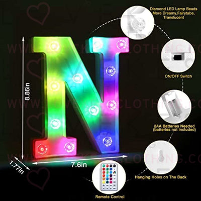 Colorful Light up Letters Led Marquee Letter Lights with Remote 18 Colors Letters with Lights for Wedding Birthday Party Lamp Christmas Home Bar Decoration - Diamond Design Battery Powered - N