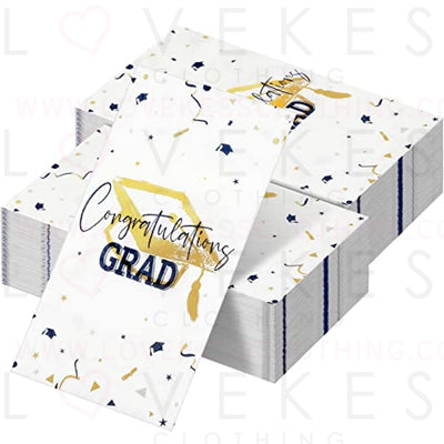 100 Sheets Graduation Party Napkins Disposable Congratulation Grad Beverage Cocktail Napkins Paper Towels for 2023 Graduation Celebration Party Supplies Table Decorations (Blue and Gold)