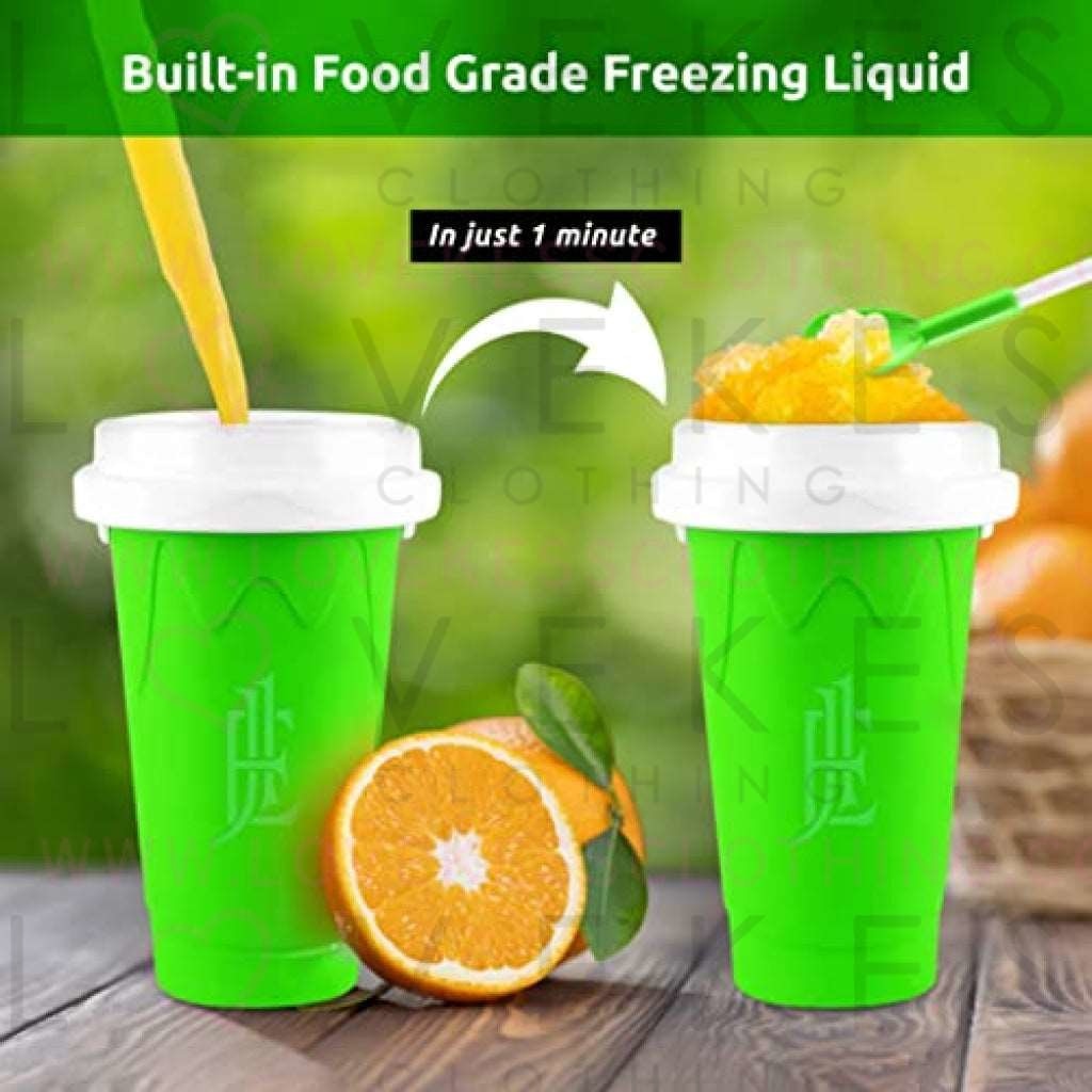 EJ1 Slushie Maker Cup TIK TOK Frozen Magic Double Layer Silicone Squeeze Cup - Quick Cooling Slushy Milk Shake Ice Cream Smoothies Homemade DIY BPA Free with Lid & Straw for Kids Children Family Adult