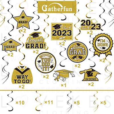 31 Pieces Graduation Party Supplies, 2023 Graduation Hanging Swirl Congrats Grad and Graduation Party Decorations(Glod, Black)