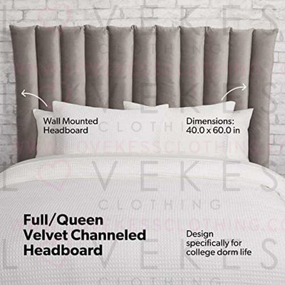 Dormify Grey Channeled Wall Mounted Headboard Pillow, Dorm Headboard Queen, Floating Headboard Pillow, Queen and Full Headboard for Dorm Bed Headboard, Upholstered Queen Bed Headboard for Queen Dorm