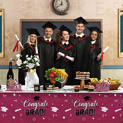 3 Pack Graduation Party Tablecloth Congrats Class of 2022 Graduation Table Covers Grad Cap Table Cloth Rectangle Plastic Tablecloth for Grad Party Decorations and Supplies, 54 x 108 Inch (Maroon)