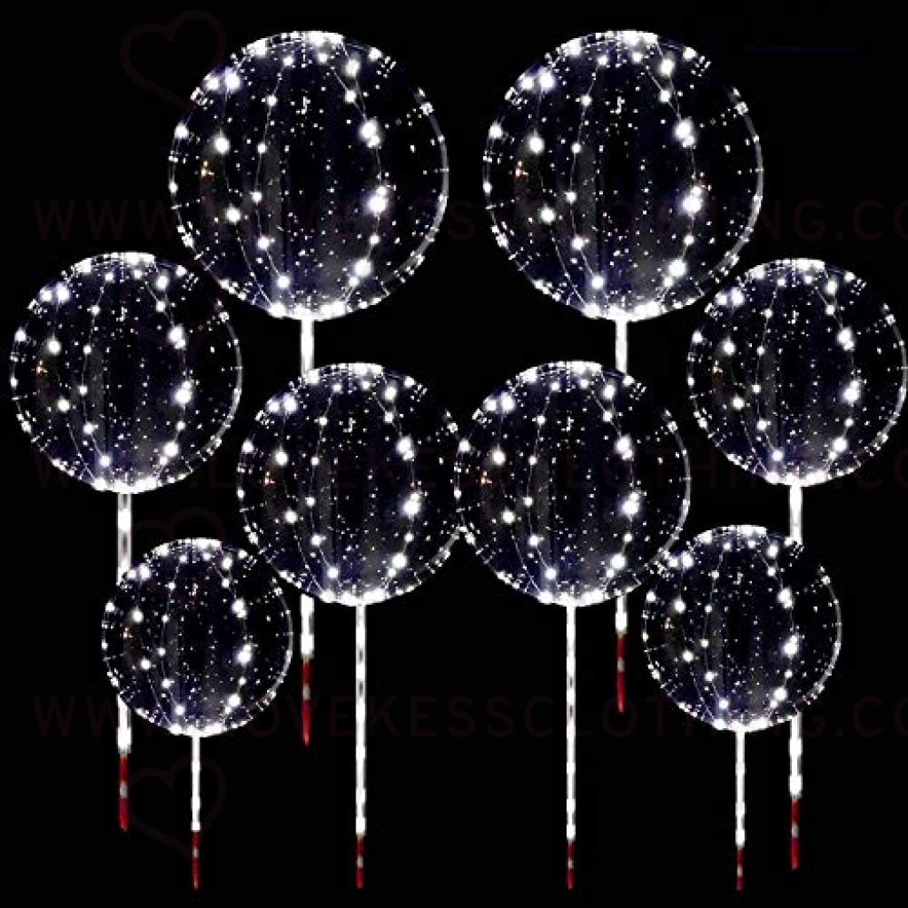 DANIDEER Led BoBo Balloons WHITE color, 18 Inch 8 PCS Transparent Bubble Balloons with STICKS and STRING LIGHTS 3 levels Flashing , Light up Balloons plus BONUS PUMP for Birthday, Wedding, Christmas and Party Decoration