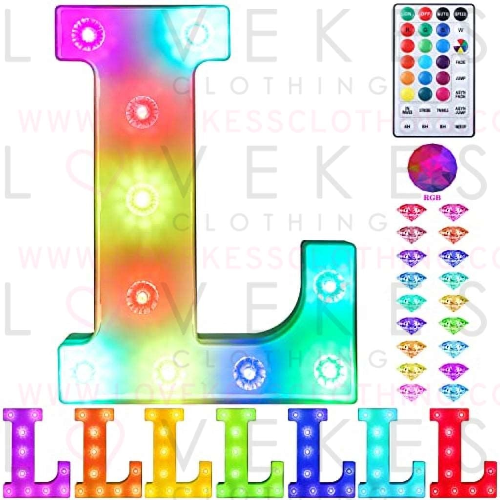 Colorful Light up Letters Led Marquee Letter Lights with Remote 18 Colors Letters with Lights for Wedding Birthday Party Lamp Christmas Home Bar Decoration - Diamond Design Battery Powered - L