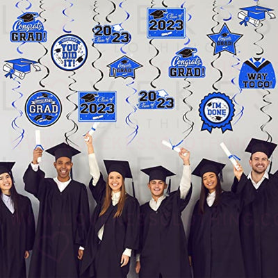 31 Pieces Graduation Party Supplies, 2023 Graduation Hanging Swirl Congrats Grad and Graduation Party Decorations(Blue, Black)