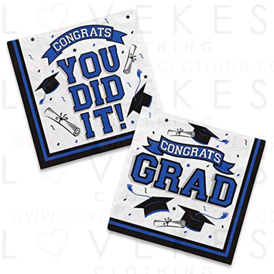 Graduation Party Supplies Disposable Paper Cocktail Napkins for 2023 Graduation Party Decorations, 80 Pack（blue and black）