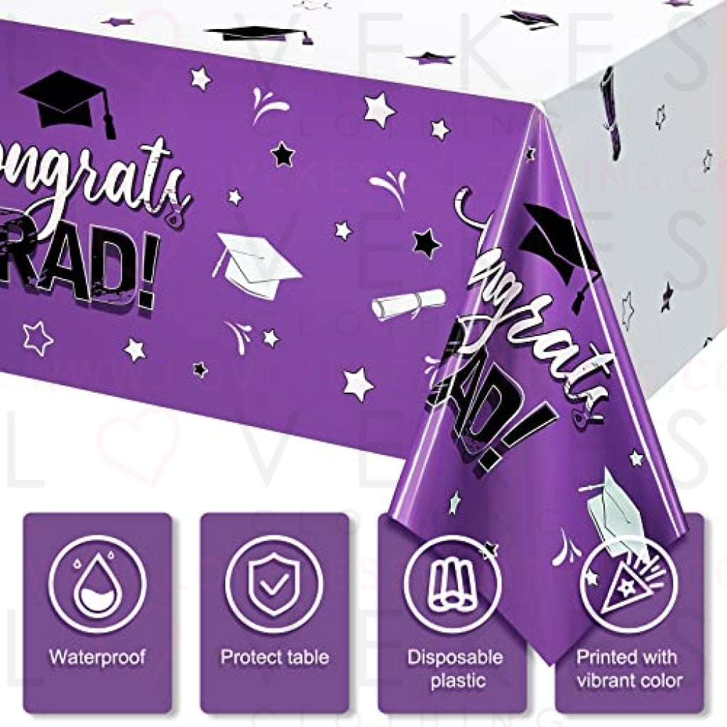 3 Pack Graduation Party Tablecloth Congrats Class of 2022 Graduation Table Covers Grad Cap Table Cloth Rectangle Plastic Tablecloth for Grad Party Decorations and Supplies, 54 x 108 Inch (Purple)