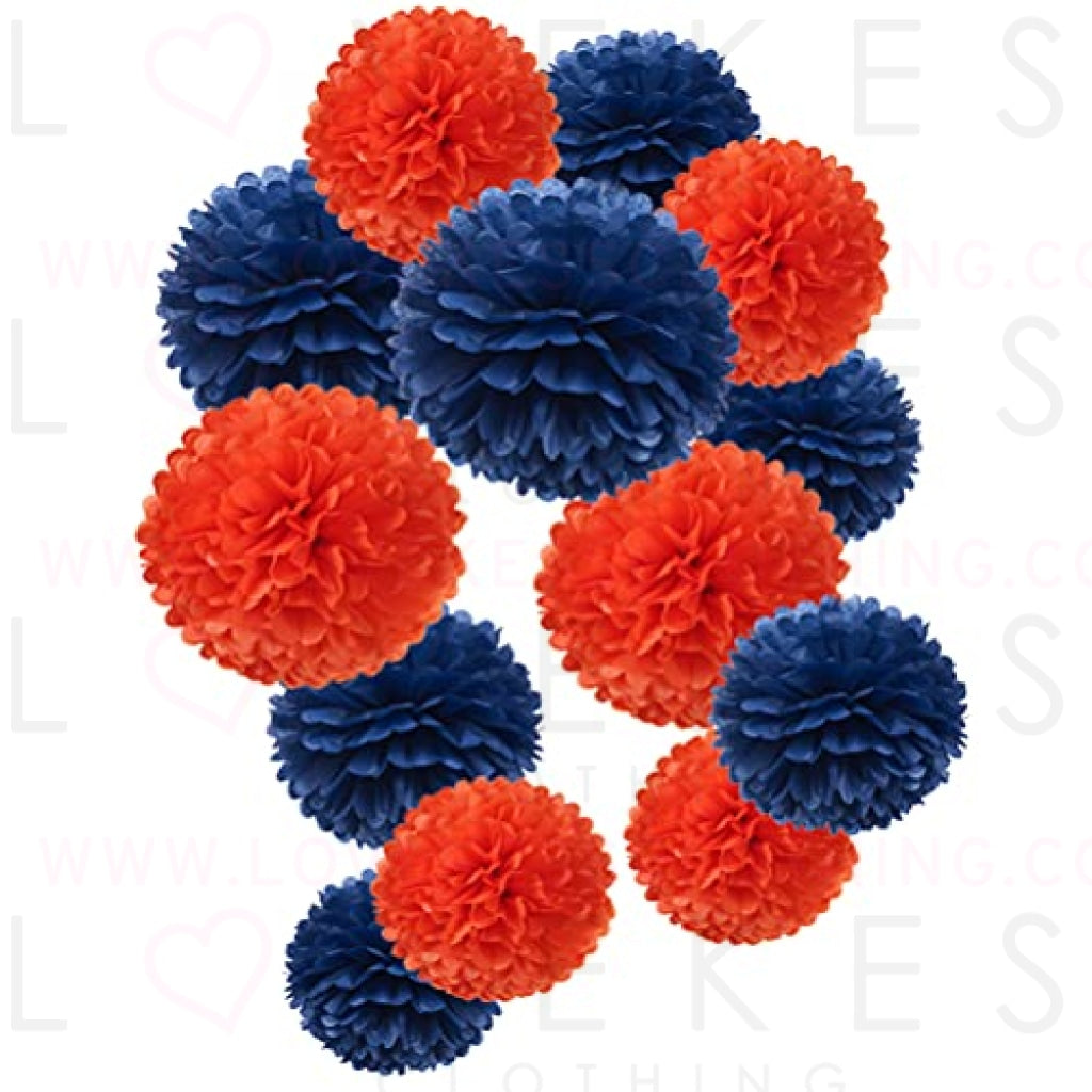 Paper Flower Tissue Pom Poms Graduation Outer Space Galaxy Party Favor Supplies (navy blue,orange,12pc)