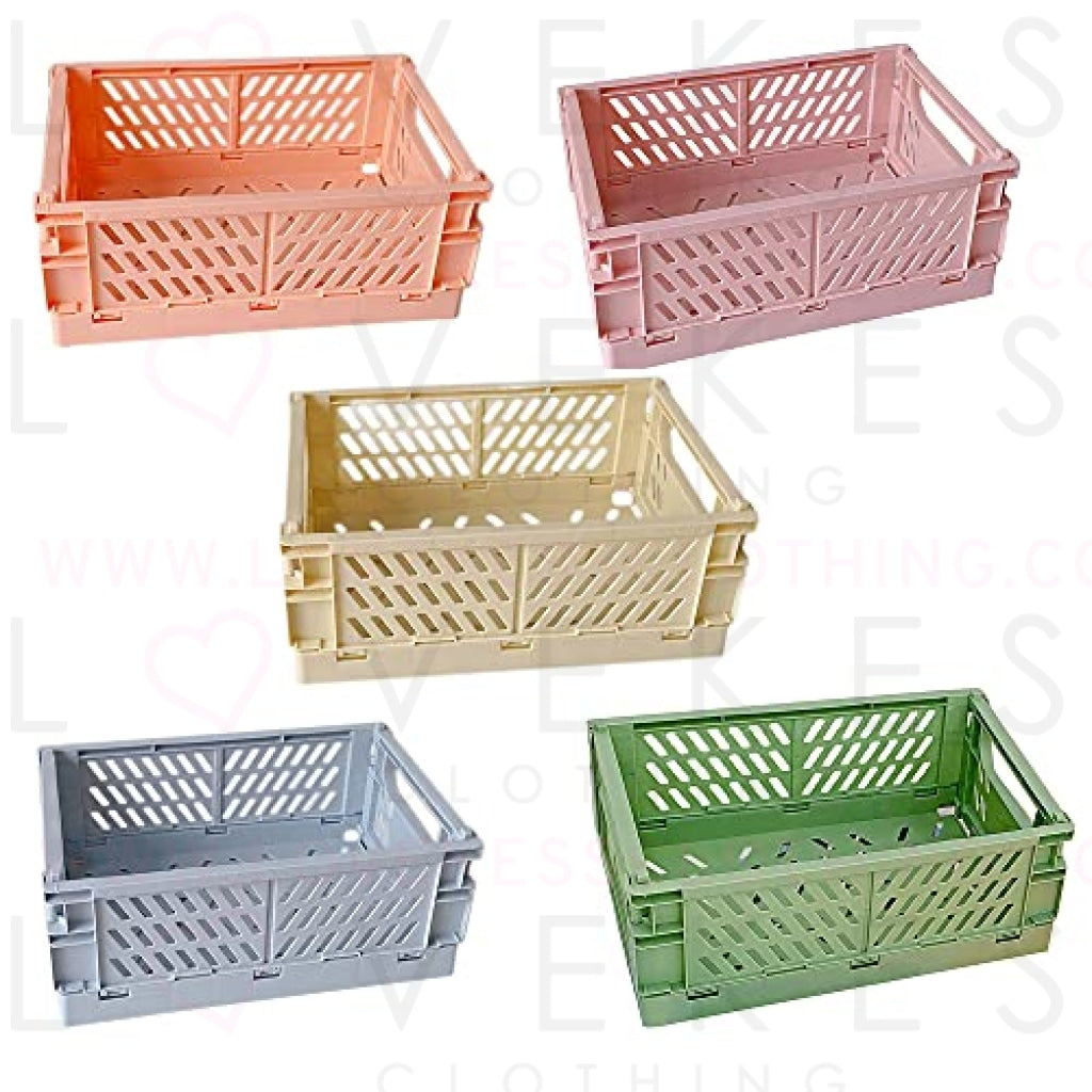 Xuanmuque 5-Pack Collapsible Plastic Storage Baskets for Organizing with Handle, Crate Bin for Desk Bedroom Office Bedroom, 9.8InL x 6.5InW x 3.8InH, Multicolor, 5 Pack