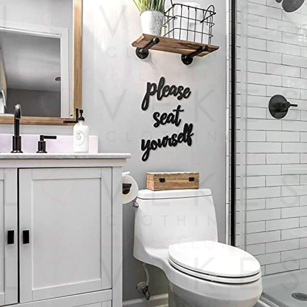 Please Seat Yourself Bathroom Sign 4 Pieces DIY Farmhouse Rest Room Wall Decor Funny Signs for Door Rustic Design Relax Quotes and Sayings for Family and Kids Decorations Wooden Waterproof BLACK