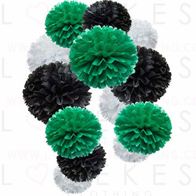 Paper Flower Tissue Pom Poms Party Supplies (black,green,white,12pc)