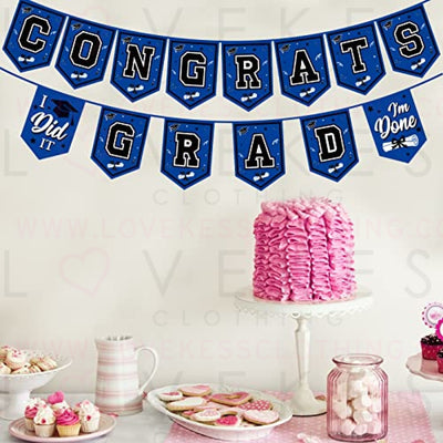 2023 Blue Graduation Banner - No DIY Required Blue Graduation Party Supplies Decorations Grad Banner for College, High School Party (Blue and Black Congrats Grad)