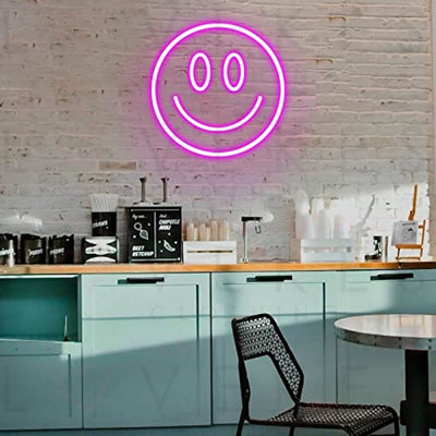 Smiley Face Neon Sign,Light Up Signs for Wall Decor,Pink Neon Lights,Preppy Room Decor for Teen Girls Aesthetic,Cute USB Led Sign for Women Bedroom/Dorm/Apartment Decorations,Cool Neon Party Supplies