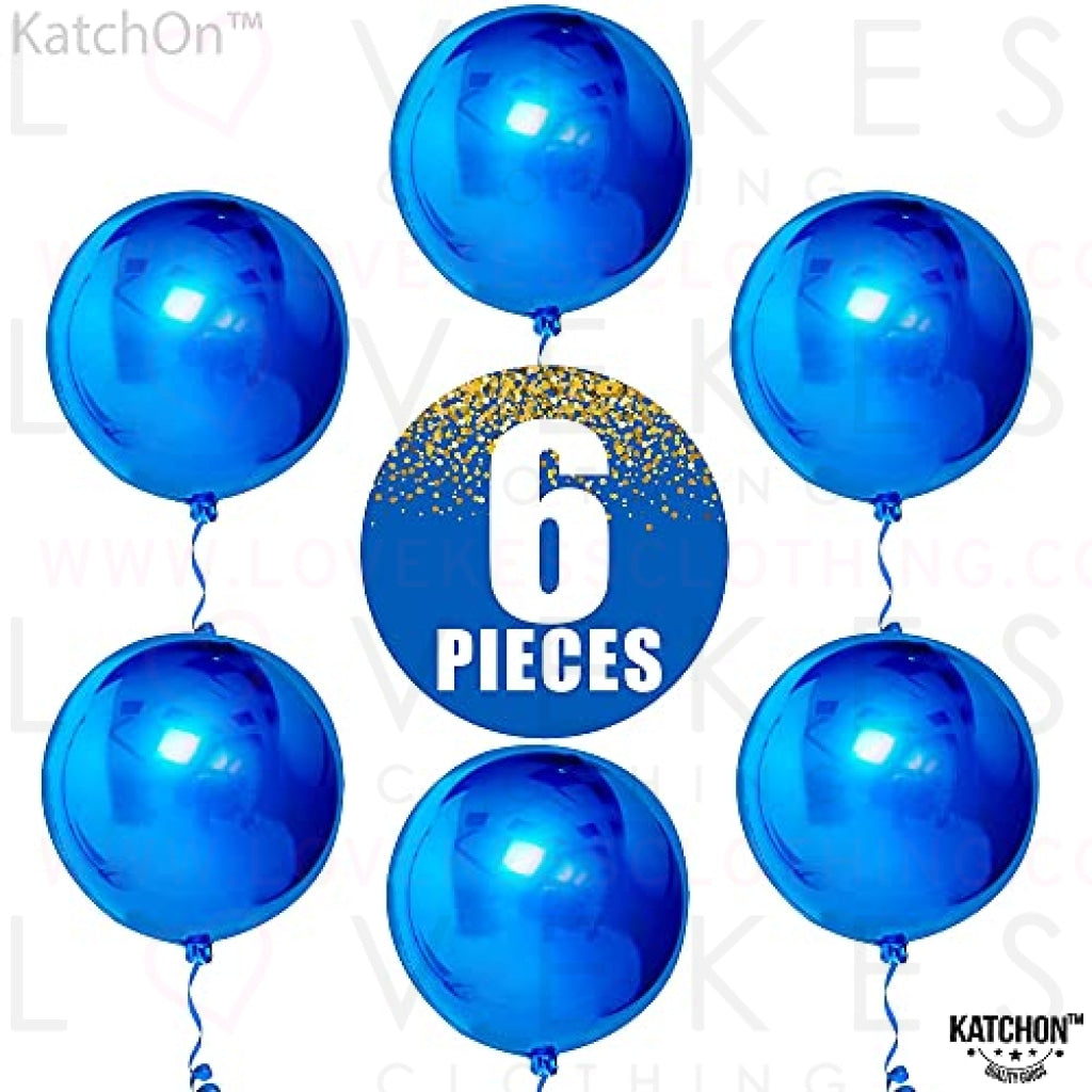 Giant, 22 Inch Royal Blue Metallic Balloons - Pack of 6 | Round 360 Degree Royal Blue Balloons for Baby Shark Birthday Decorations | 4D Sphere Mirror Blue Foil Balloons for Prince Birthday Decorations