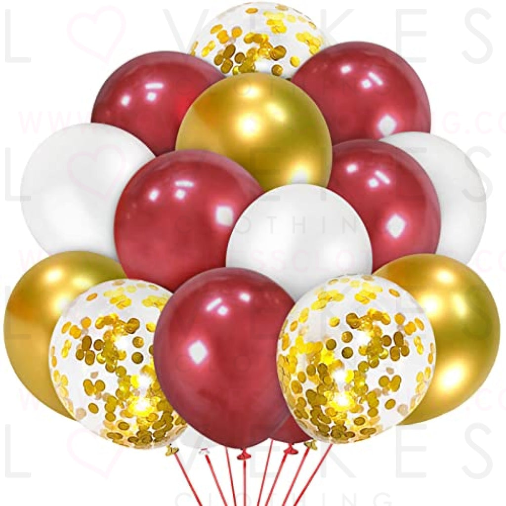 Red and Gold Confetti Balloons, 12 inches Burgundy Metallic Gold and White Balloons for Wedding Birthday Bridal Shower Supplies Baby Shower Anniversary Party Decorations (50 pcs )